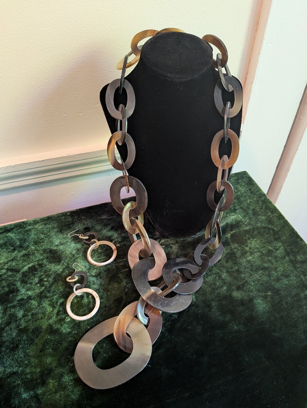 Natural Horn Chunky Large Statement Necklace and Matching Earring Set